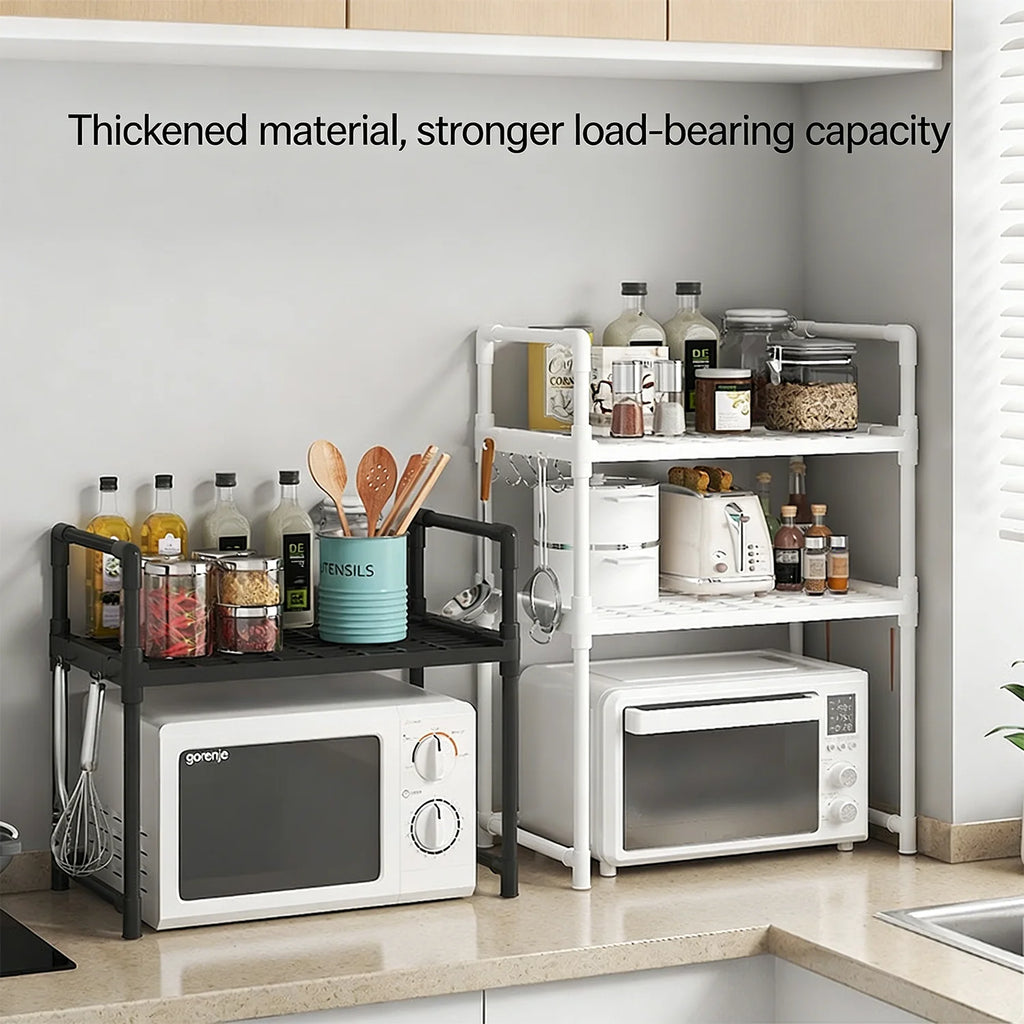 Kitchen Storage Rack Microwave Shelf Countertop Organizer with Hooks