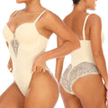 Womens Lace Bodysuit Shapewear V Neck Body Shaper with Bra