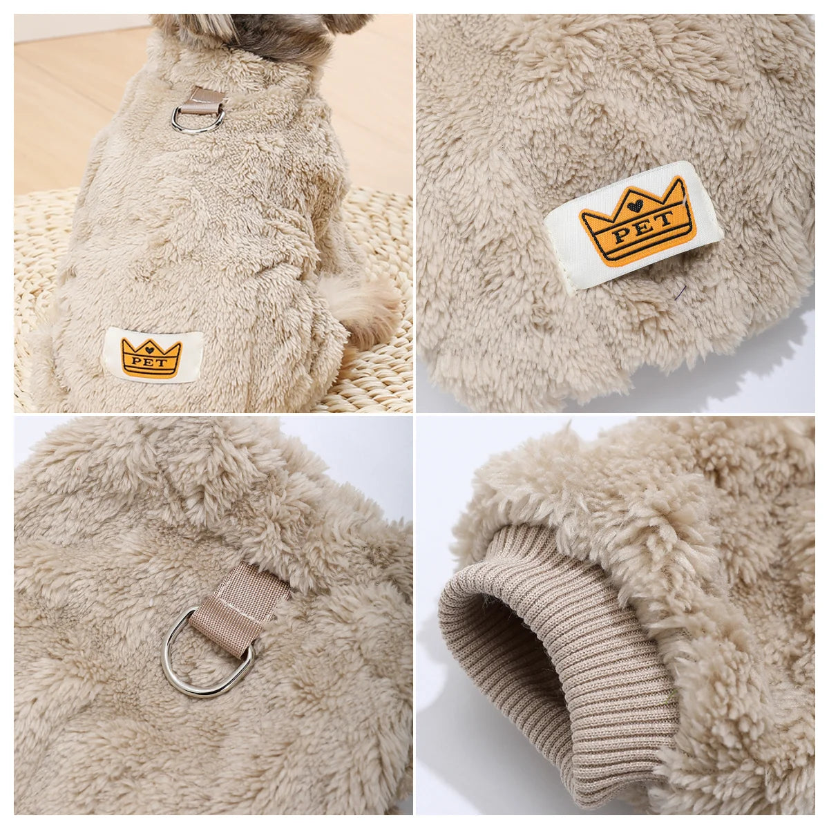 Warm Flannel Fleece Dog Jumpsuit with D Ring for Small Medium Dogs