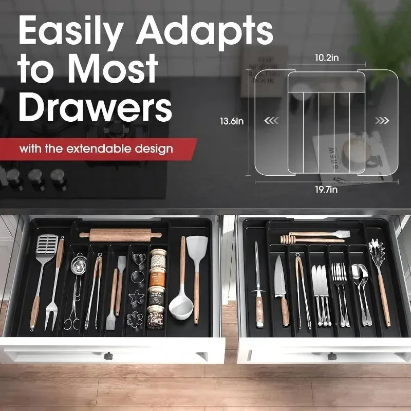 Adjustable Kitchen Drawer Organizer Tray for Cutlery and Utensils