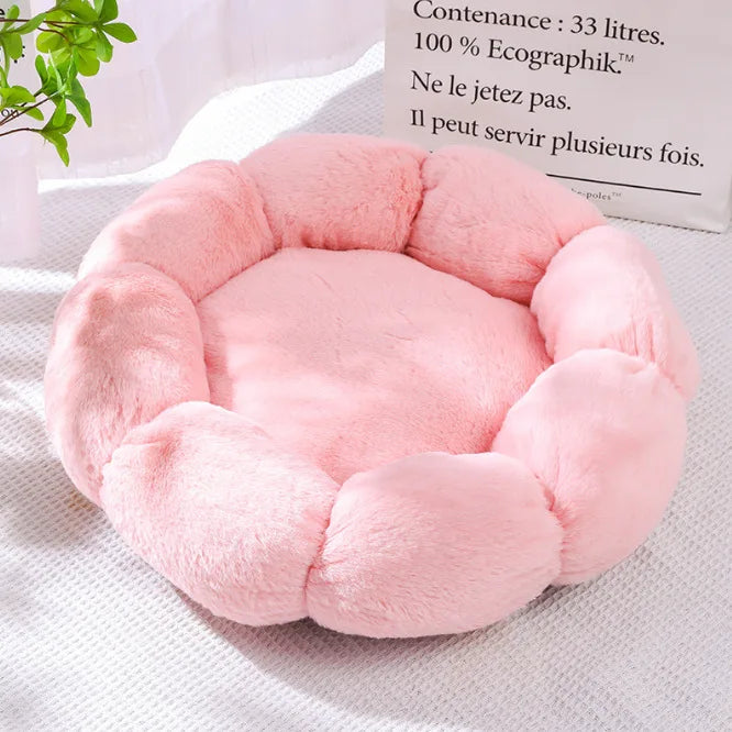 Plush Round Flower Pet Bed Soft Washable Bed for Dogs and Cats
