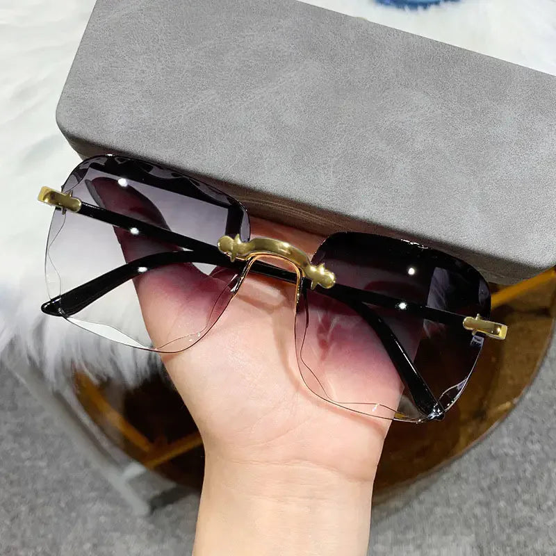 3PCS Square Rimless Sunglasses UV400 Designer Shades for Women and Men