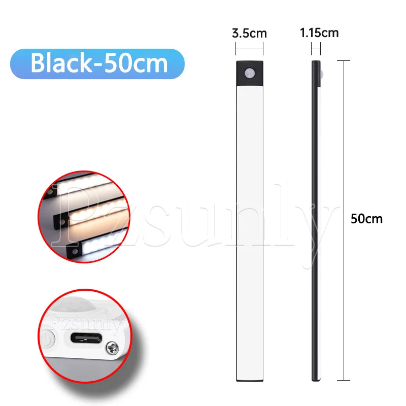 LED Motion Sensor Bar Light USB Rechargeable Cabinet Night Light