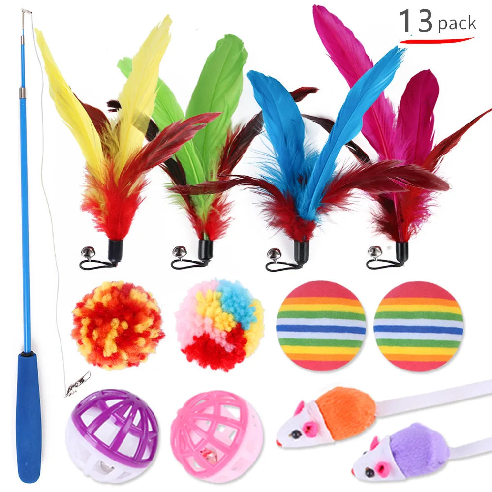 Interactive Cat Toy Set Teaser Wand and Plush Mouse for Kittens
