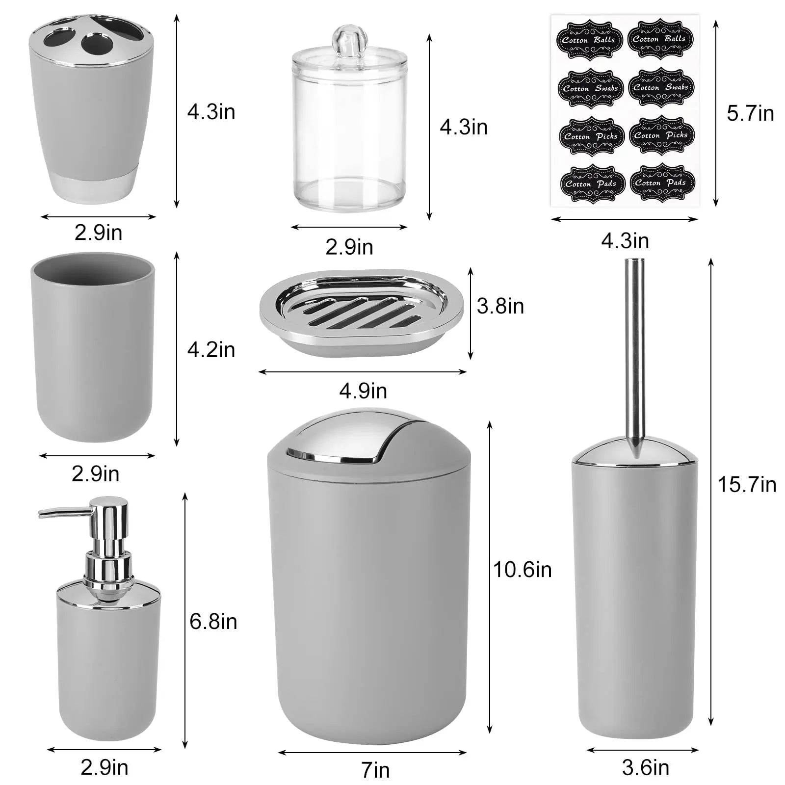 8 Piece Bathroom Accessories Set Trash Can Soap Dispenser Holder