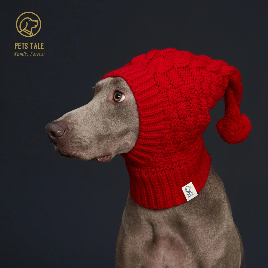 Knitted Pom Pom Dog Hat Cozy Waffle Pattern for Greyhound and Weimaraner