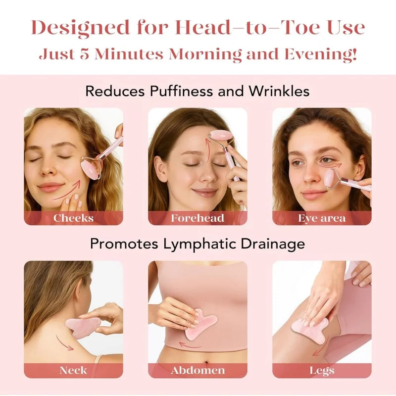 2pcs Face Roller Gua Sha Facial Massage Lifting Skin Care Tool