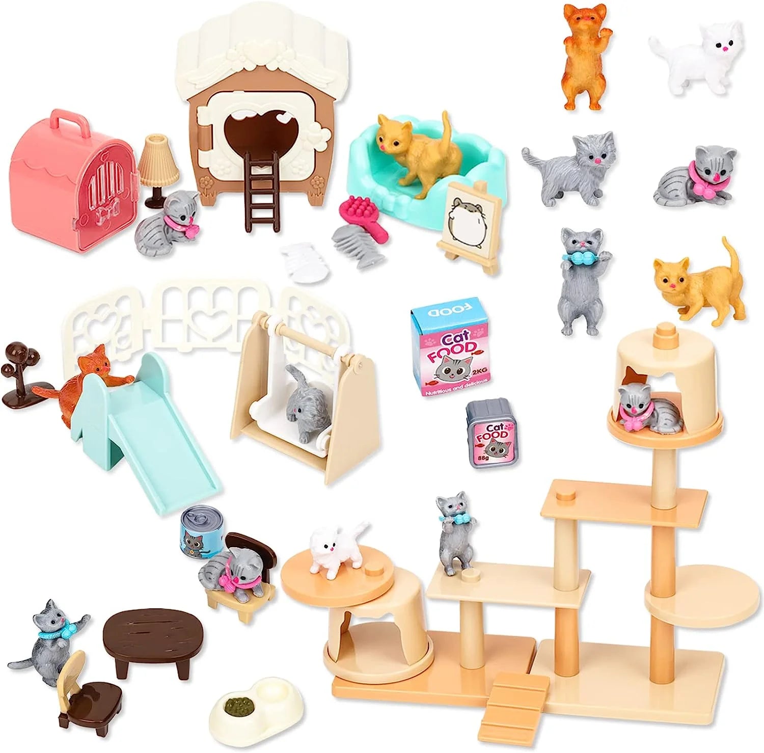 Kids Cat Pretend Play Toy Set Interactive Cat Care Center
