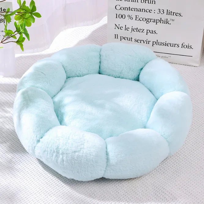 Plush Round Flower Pet Bed Soft Washable Bed for Dogs and Cats