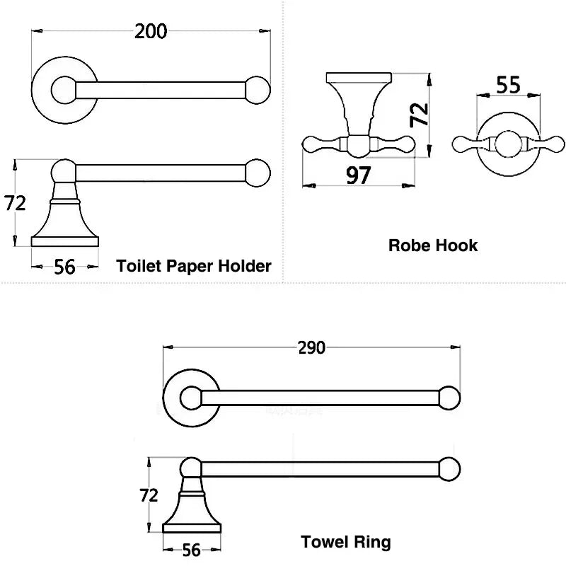 Antique Brass Bathroom Hardware Set Paper Holder Towel Ring Hook