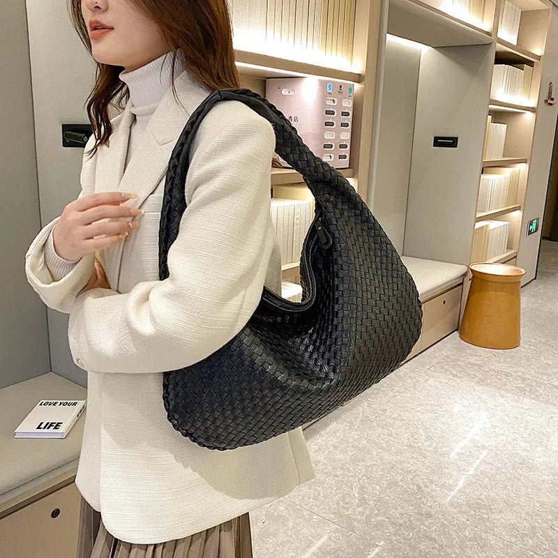 Italian-Inspired Hobo-Style Woven Shoulder Tote Bag