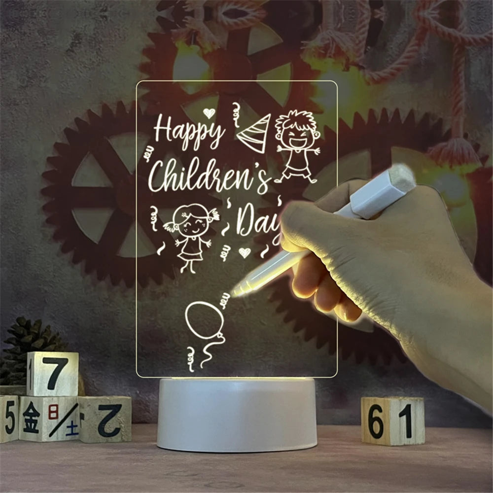 Transparent Acrylic LED Night Light Message Board Calendar Desk Lamp