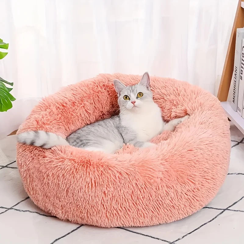 Striped Plush Pet Bed Round Nest Soft Warm Bed for Cats and Dogs