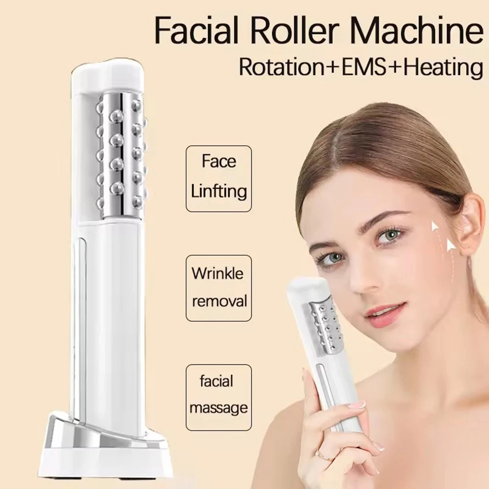EMS Heated Facial Roller 360° Rotating Face Firming Massager
