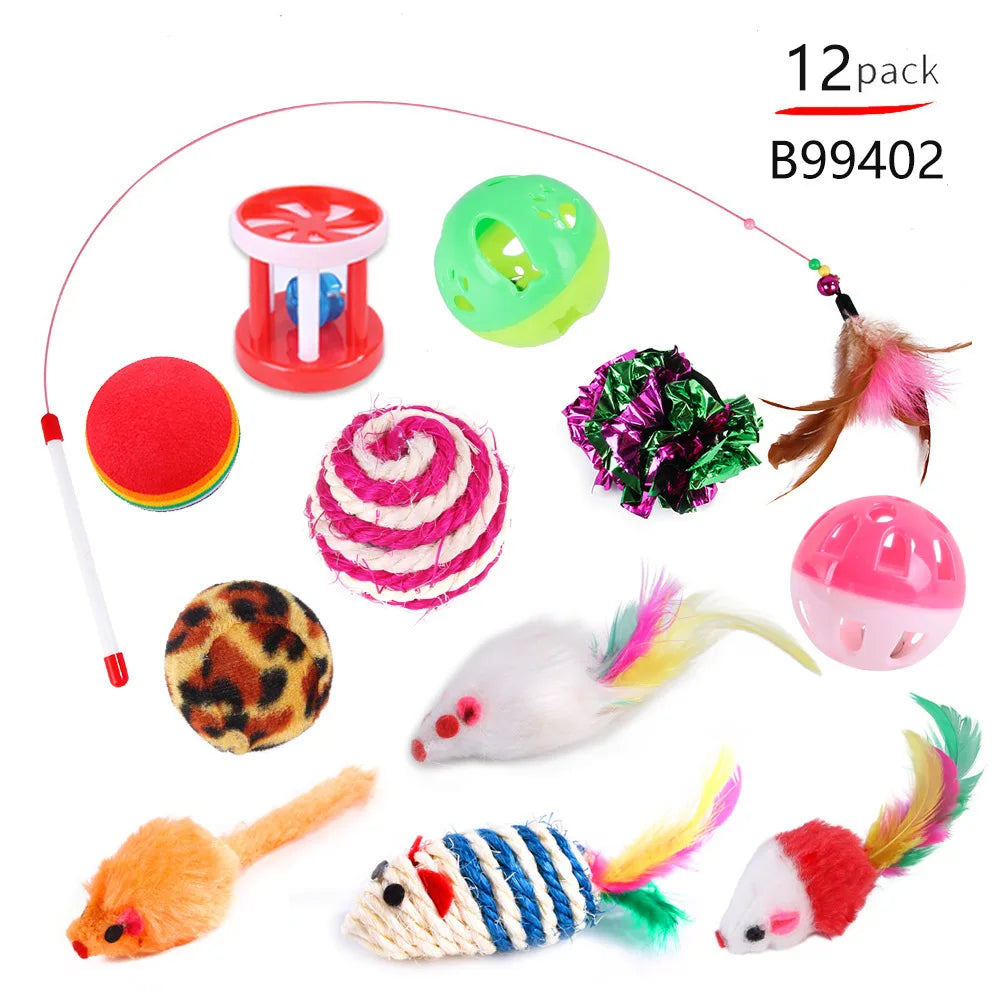 Interactive Cat Toy Set Teaser Wand and Plush Mouse for Kittens