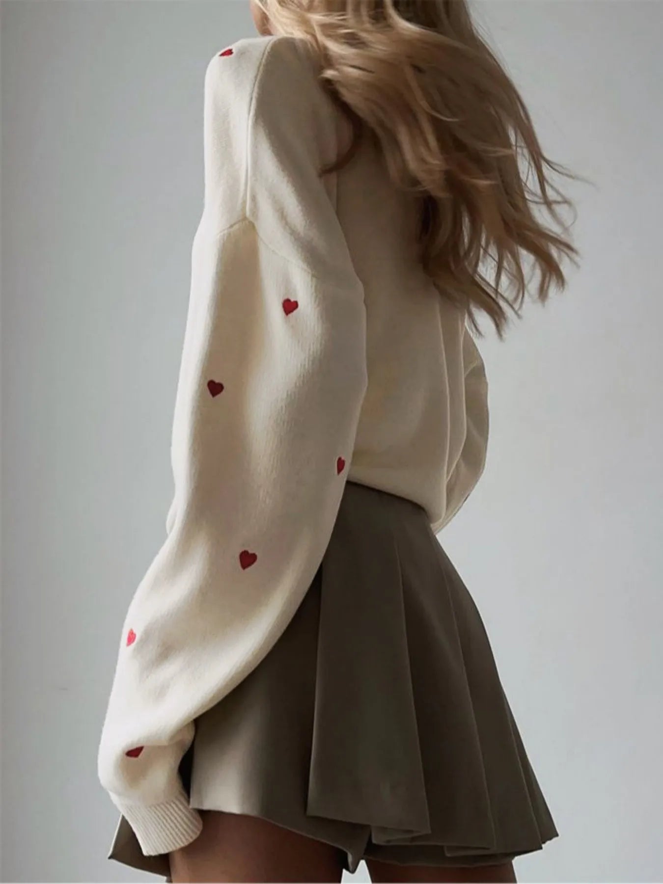 Heart-Shape Embroidery Oversized Knit Sweater Pullover