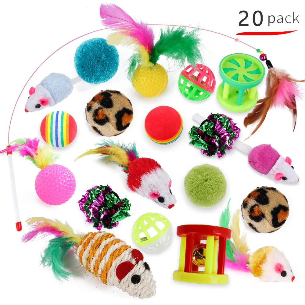 Interactive Cat Toy Set Teaser Wand and Plush Mouse for Kittens