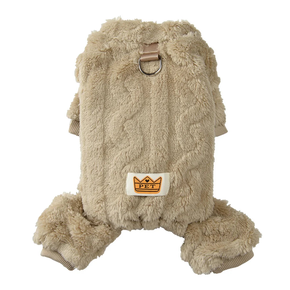 Warm Flannel Fleece Dog Jumpsuit with D Ring for Small Medium Dogs
