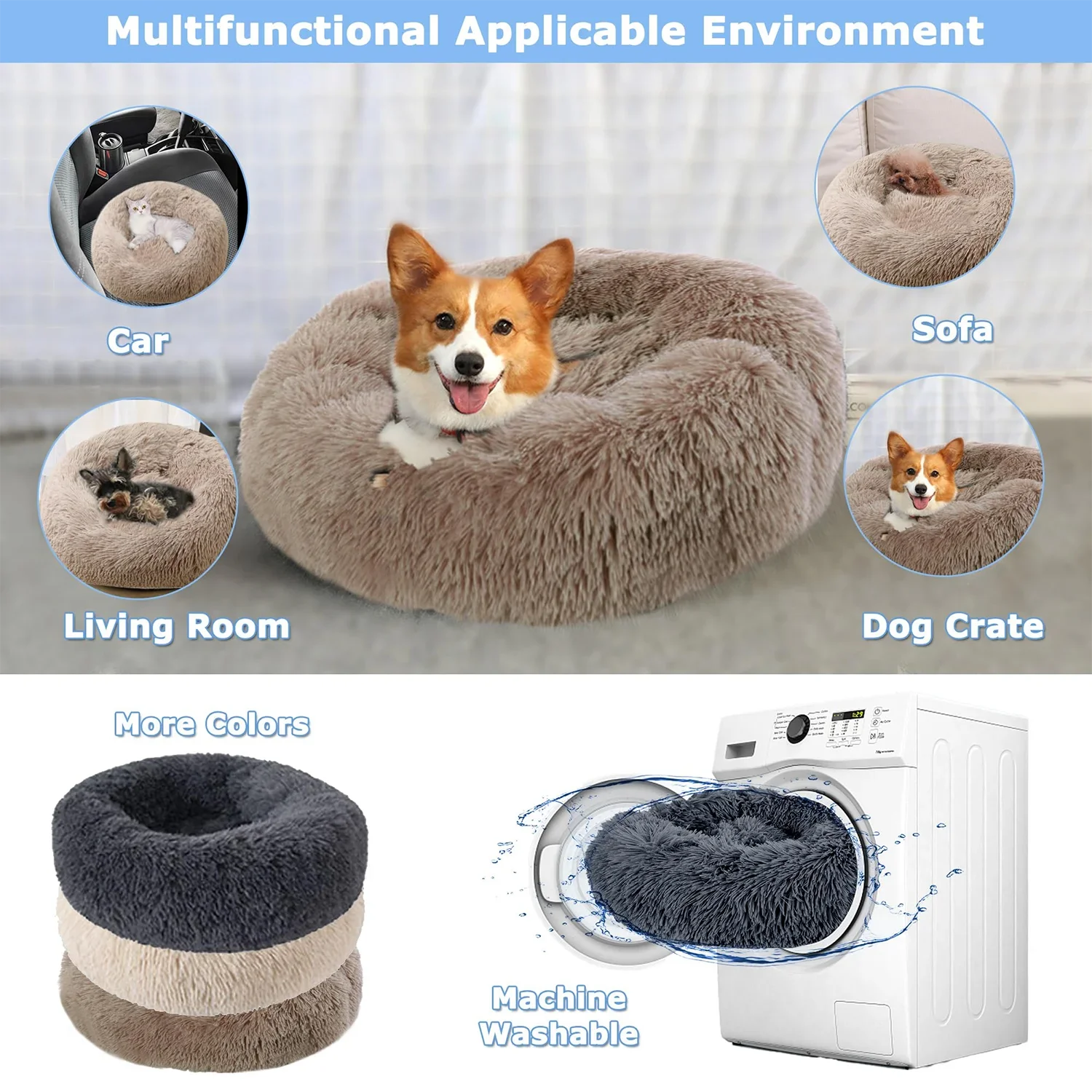 Super Soft Plush Donut Pet Bed Washable Calming Cat Dog Bed
