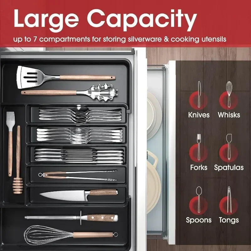 Adjustable Kitchen Drawer Organizer Tray for Cutlery and Utensils