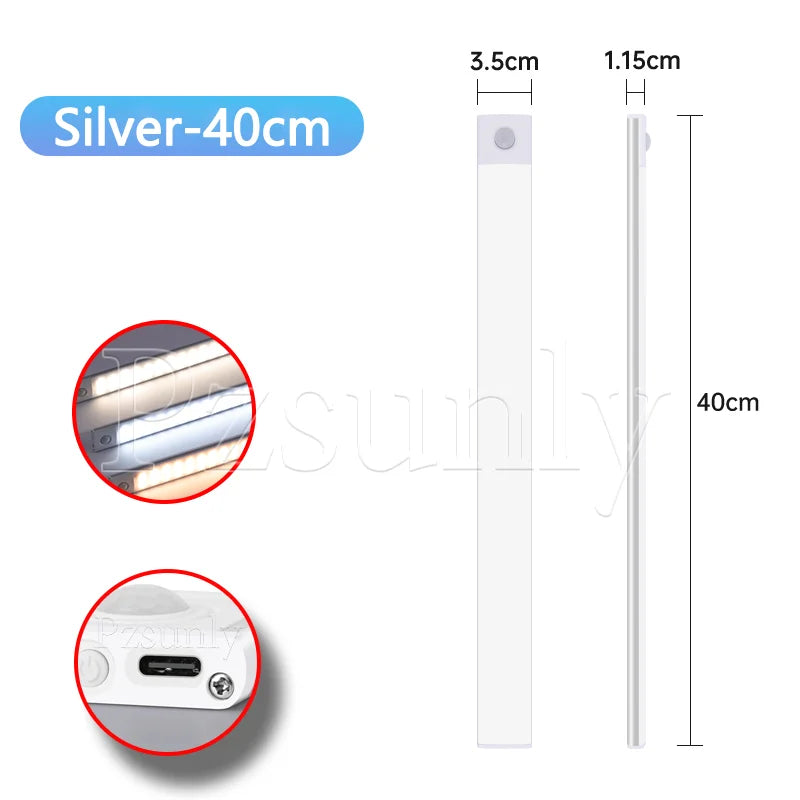 LED Motion Sensor Bar Light USB Rechargeable Cabinet Night Light