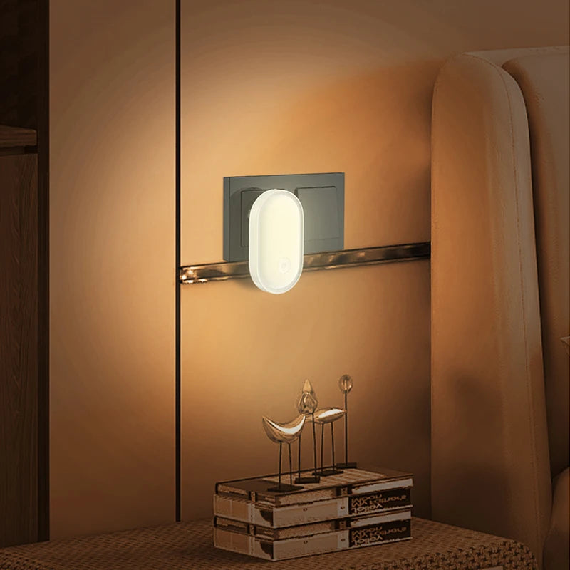 LED Plug In Night Light Light Sensor Wall Lamp for Bedroom Home Decor