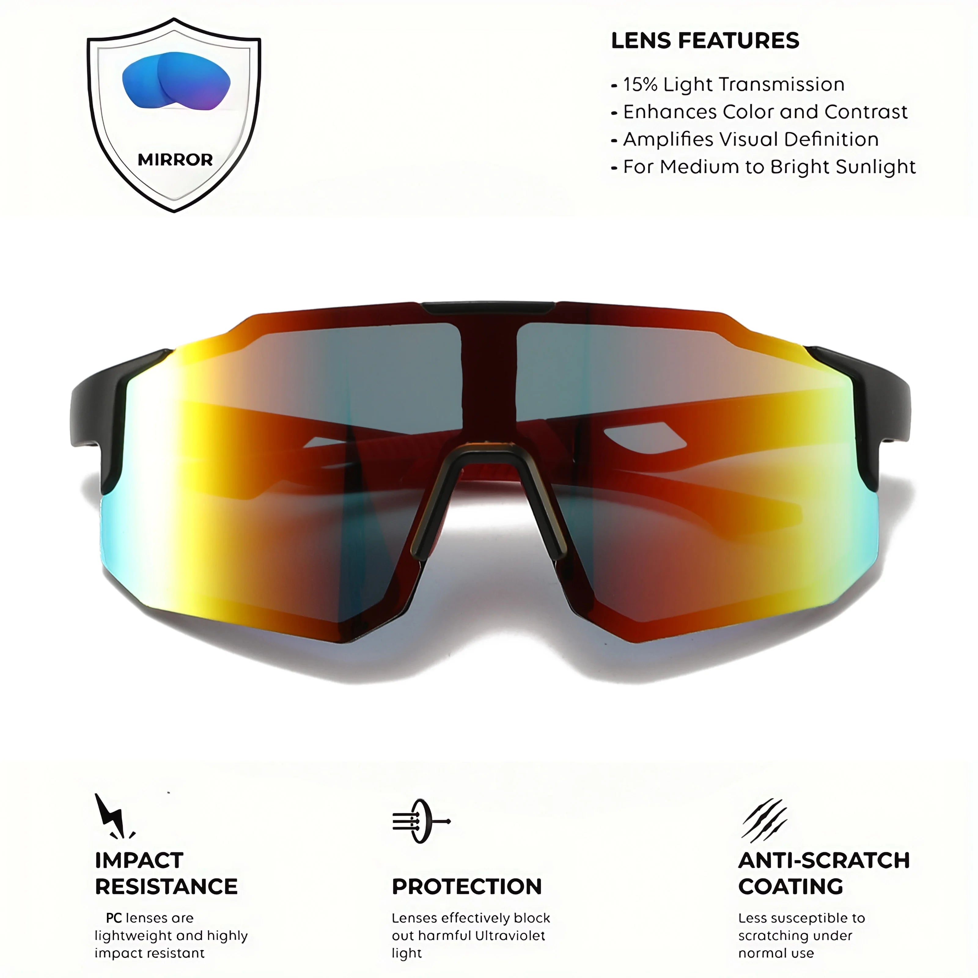 Oversized Wraparound Sports Sunglasses UV400 for Cycling Hiking Outdoor