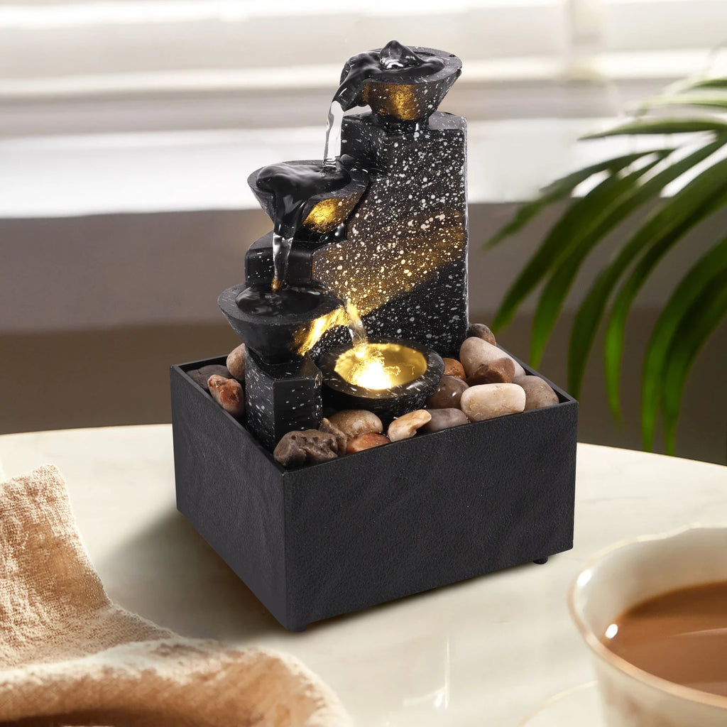 Tabletop Waterfall Fountain Relaxation Meditation Home Decor with Lights