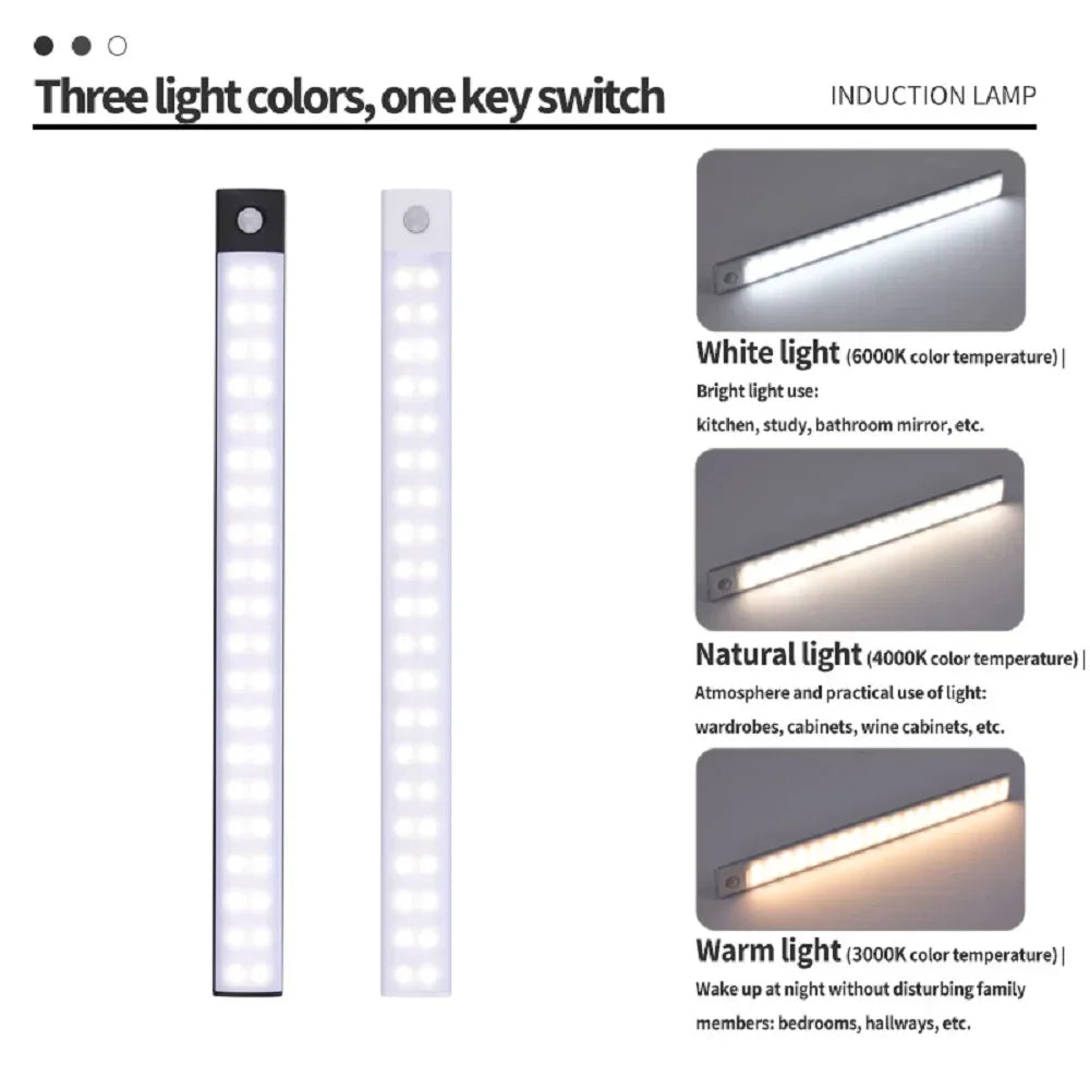 LED Motion Sensor Bar Light USB Rechargeable Cabinet Night Light