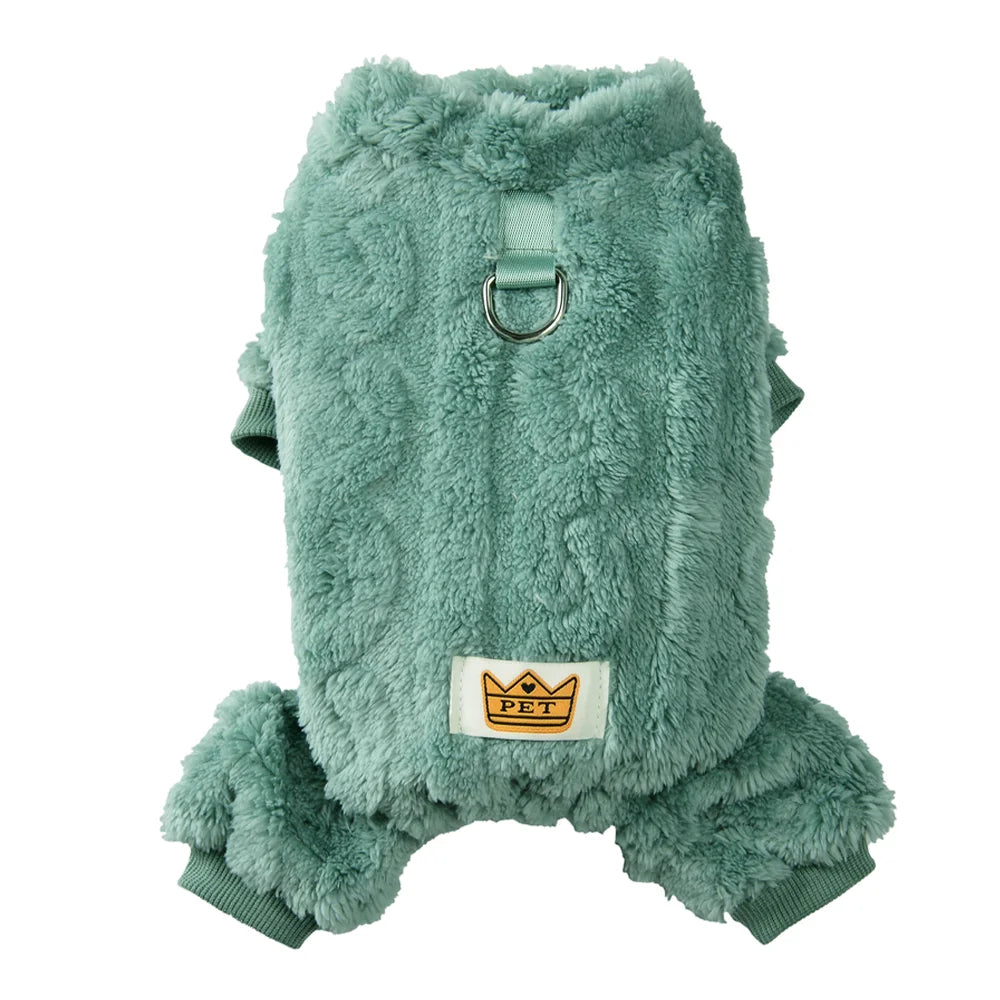Warm Flannel Fleece Dog Jumpsuit with D Ring for Small Medium Dogs