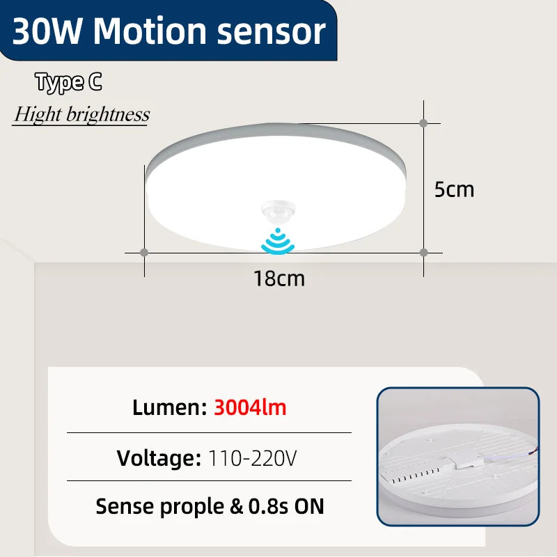 LED Ceiling Light with Motion Sensor 12W–40W Entrance Corridor Lamp