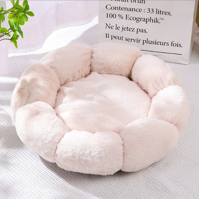 Plush Round Flower Pet Bed Soft Washable Bed for Dogs and Cats