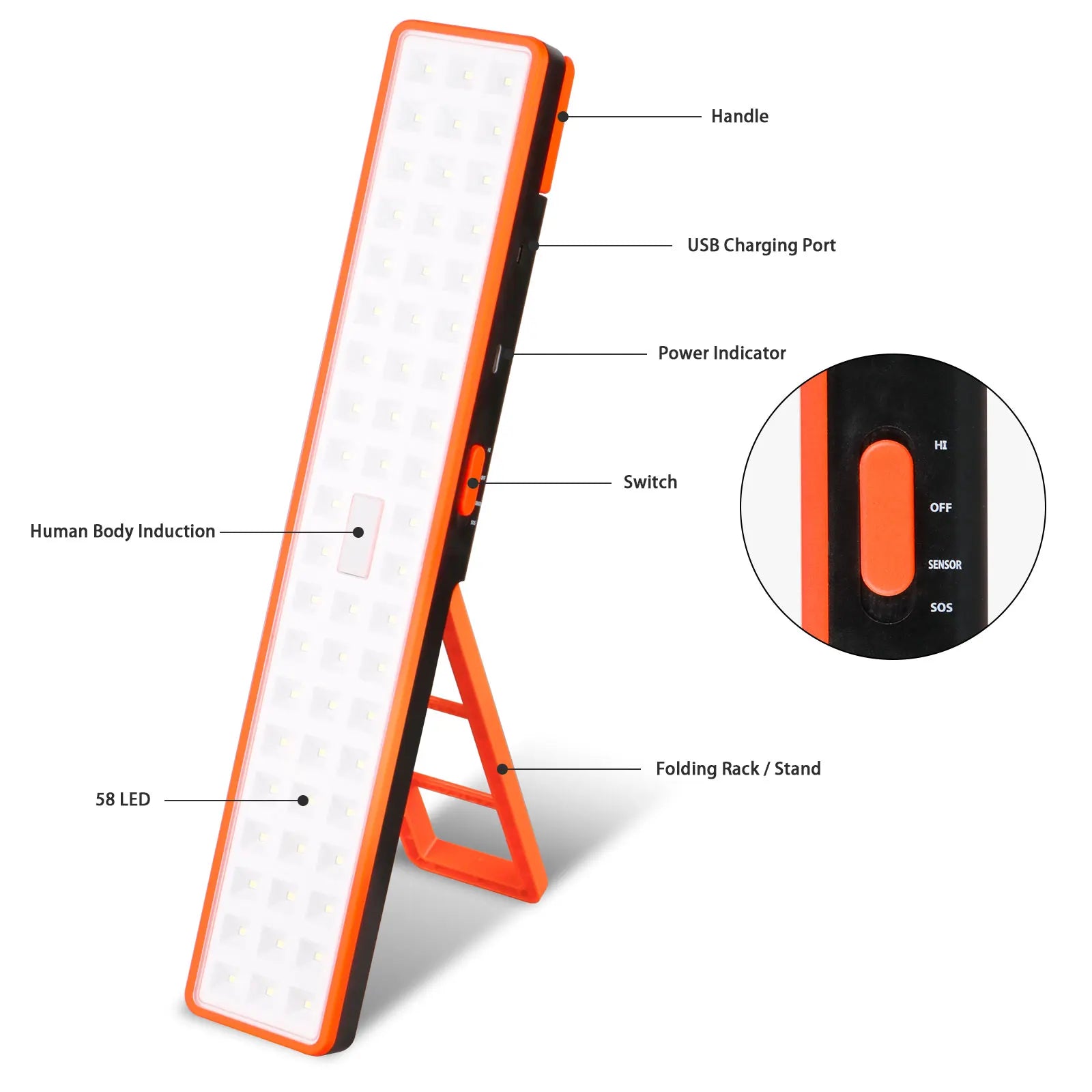 LED Rechargeable Emergency Light Portable Wall Mounted Induction Lamp
