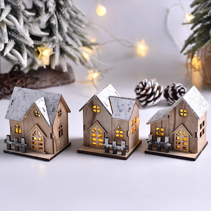 LED Wooden Christmas House Desktop Decoration Holiday Home Decor