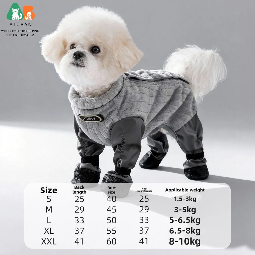 ATUBAN Warm Fleece Dog Winter Coat Windproof Jacket with Built in Harness
