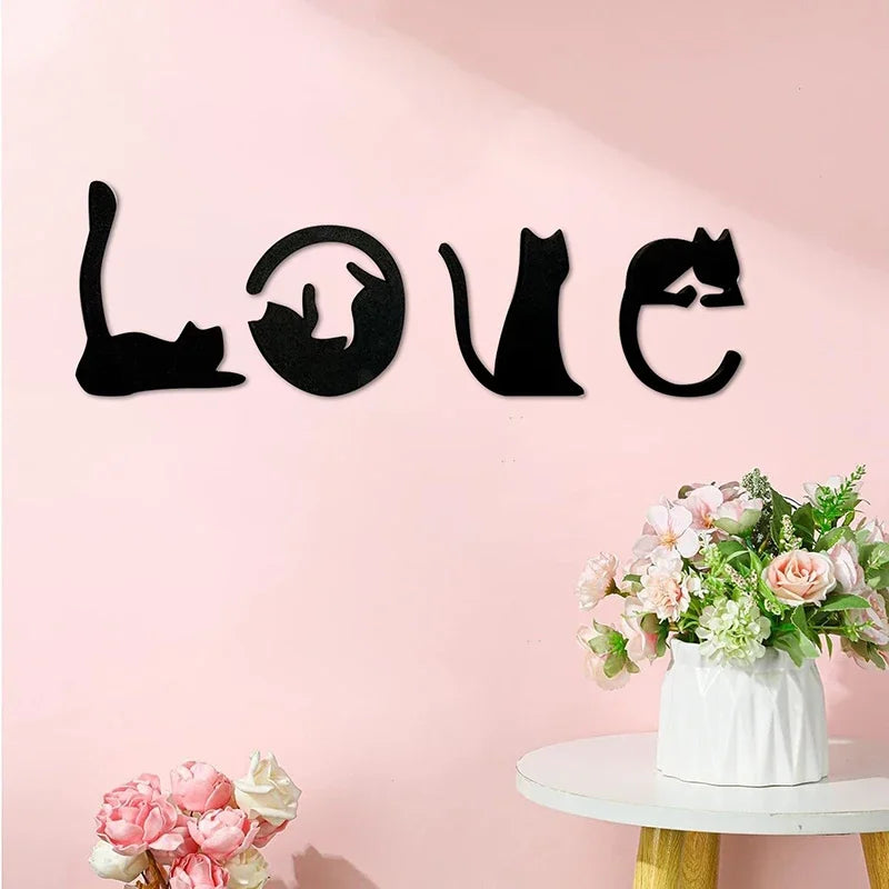 Black Cat Love Themed Wooden Wall Art Home Decor for Cat Lovers