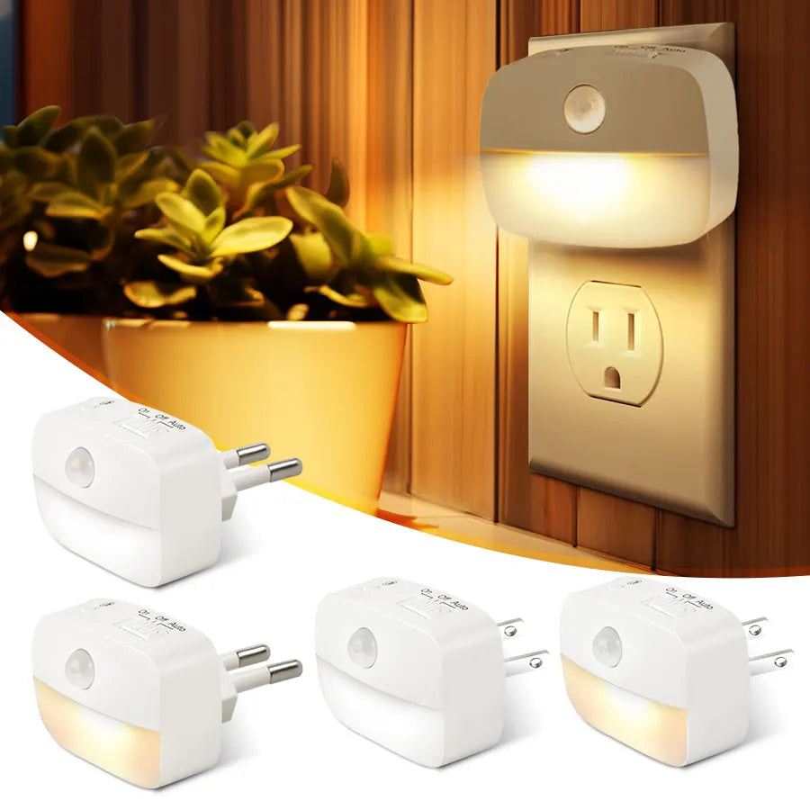 LED Motion Sensor Night Light Dimmable Plug Lamp for Bedroom Hallway