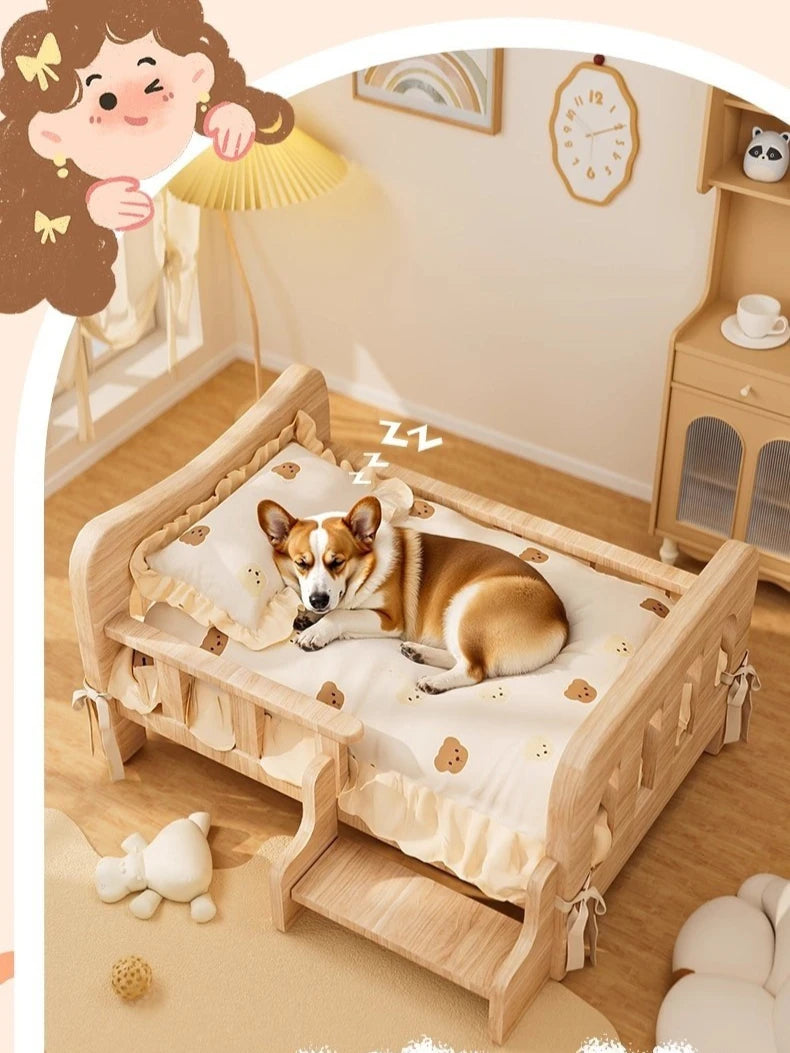 Solid Wood Pet Bed All Season Cat Dog Sleeping Sofa Furniture