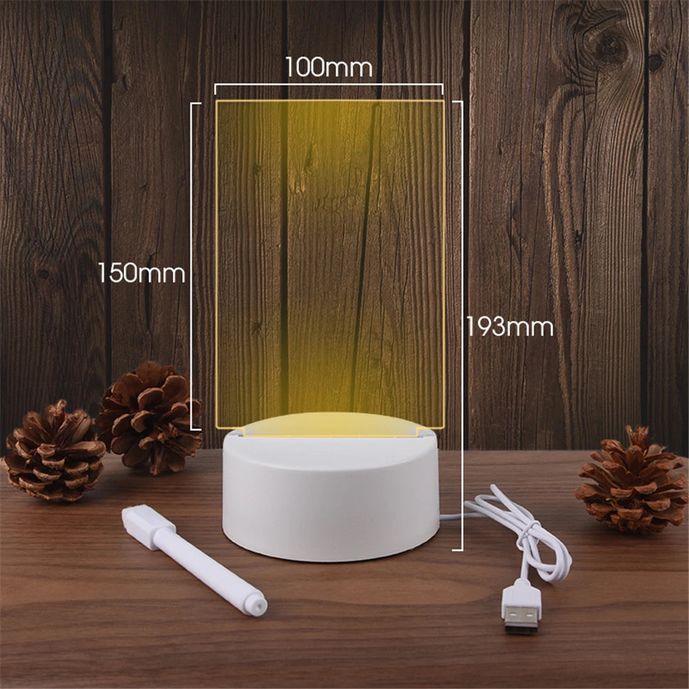 Transparent Acrylic LED Night Light Message Board Calendar Desk Lamp