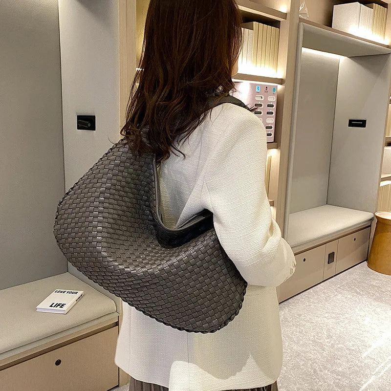 Italian-Inspired Hobo-Style Woven Shoulder Tote Bag