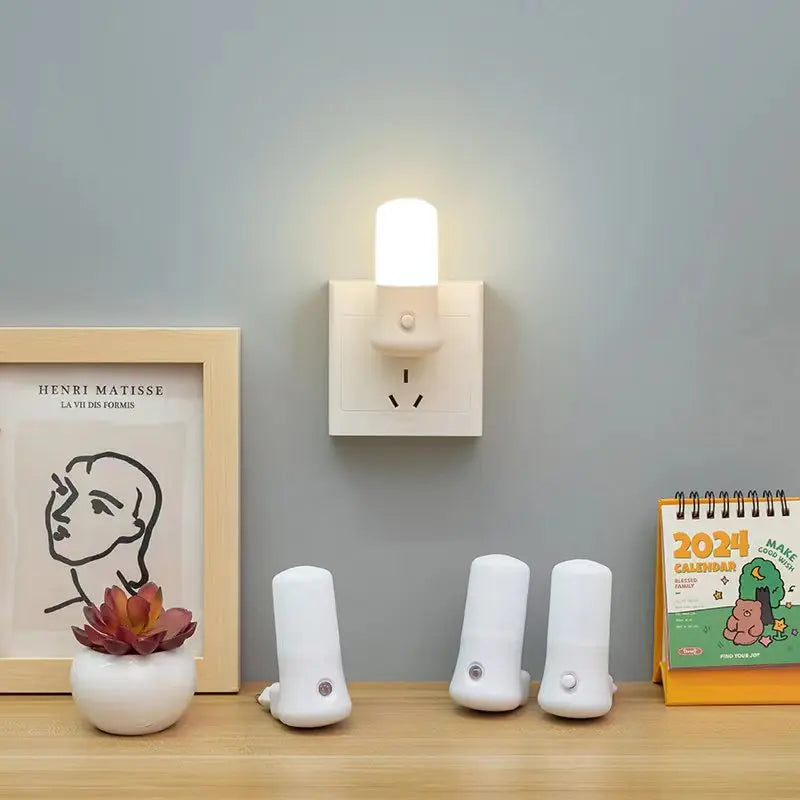 LED Plug In Night Light Push Button Wall Lamp for Bedroom