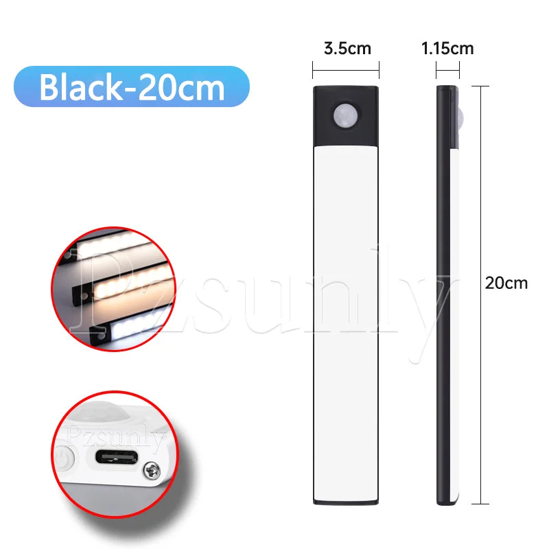 LED Motion Sensor Bar Light USB Rechargeable Cabinet Night Light