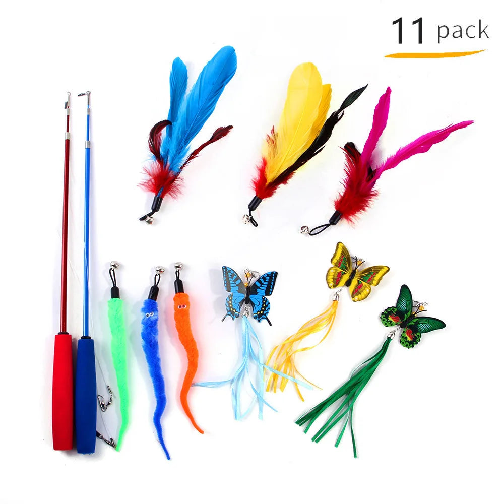 Interactive Cat Toy Set Teaser Wand and Plush Mouse for Kittens