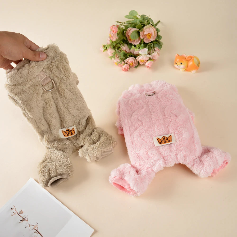 Warm Flannel Fleece Dog Jumpsuit with D Ring for Small Medium Dogs