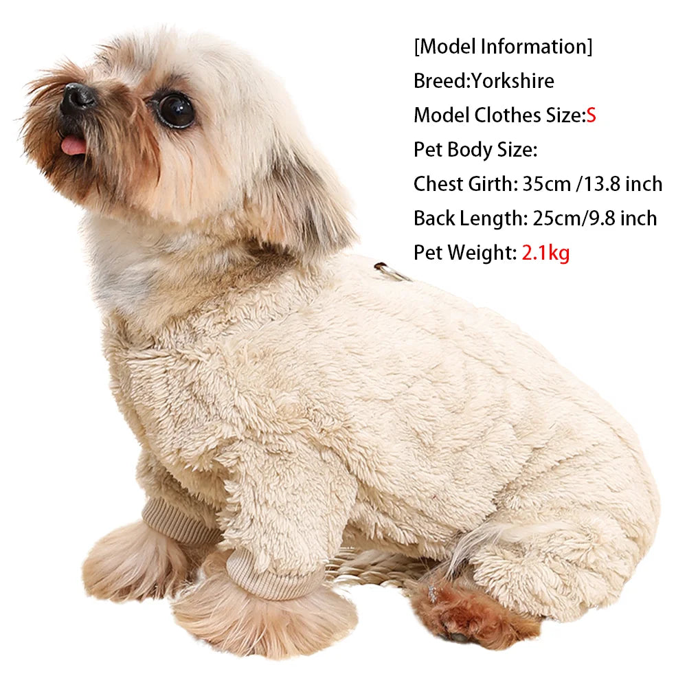 Warm Flannel Fleece Dog Jumpsuit with D Ring for Small Medium Dogs
