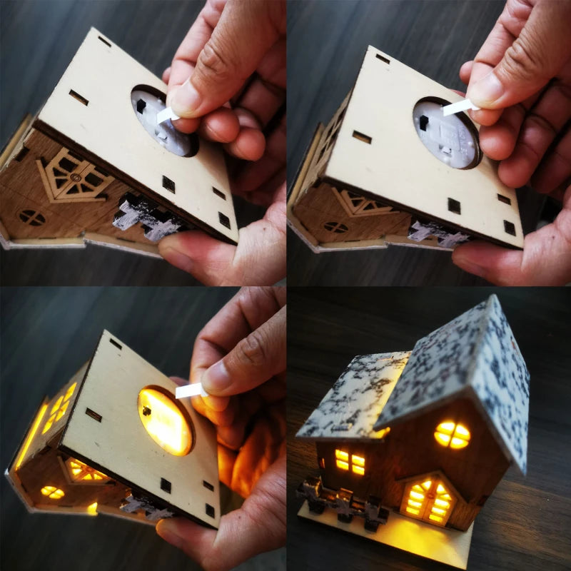 LED Wooden Christmas House Desktop Decoration Holiday Home Decor