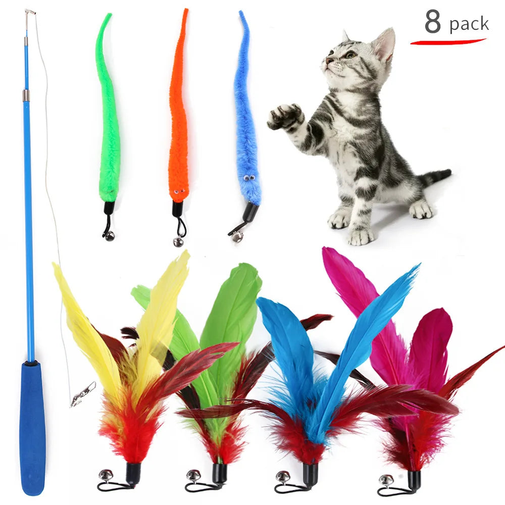 Interactive Cat Toy Set Teaser Wand and Plush Mouse for Kittens