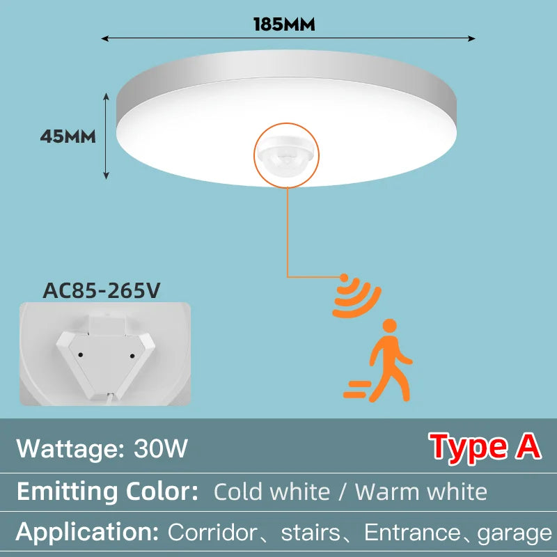 LED Ceiling Light with Motion Sensor 12W–40W Entrance Corridor Lamp