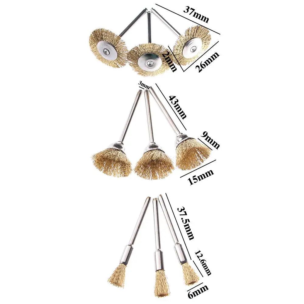 9pcs Brass Wire Brush Set Rotary Tool Polishing Cleaning Kit