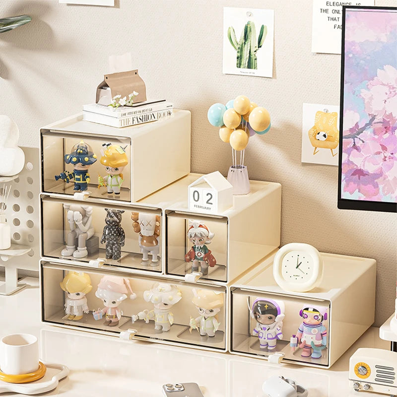 Desktop Storage Box with Drawers Collectibles Display Organizer